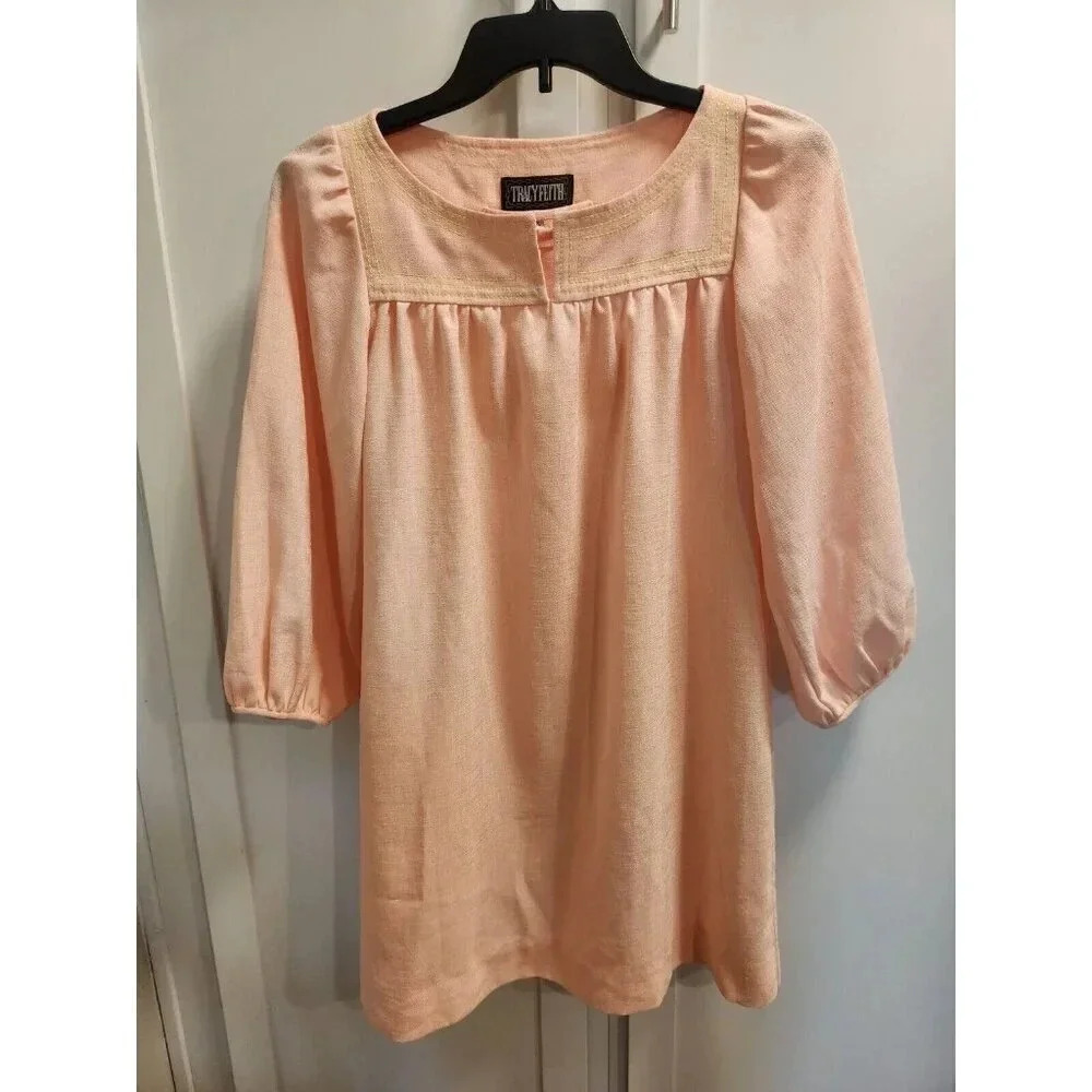 Tracy Feith Three Quarter Sleeve Knit Mini Dress Pink Neon Yellow Sz XS - Picture 7 of 9